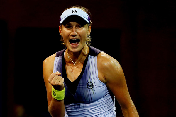 Makarova celebrates her first-ever win over Caroline Wozniacki at the US Open | Photo: Al Bello/Getty Images North America