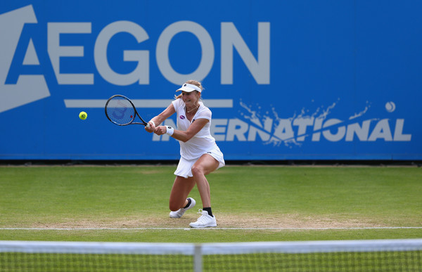 Ekaterina Makarova in action against Andrea Petkovic. Photo: Steve Bardens/Getty Images