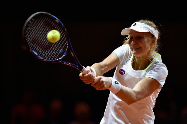 Ekaterina Makarova in Porsche Tennis Grand Prix action. Photo: Dennis Grombkowski/Bongarts