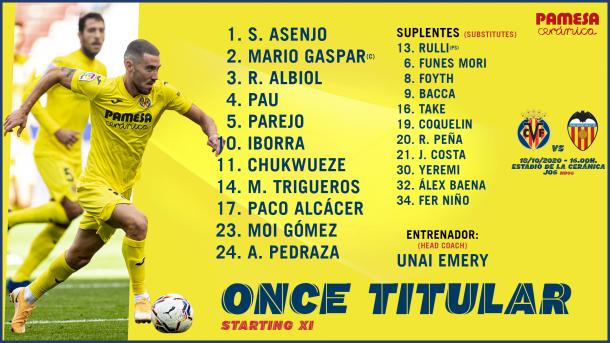 Alineación Villarreal / Foto: @VillarrealCF