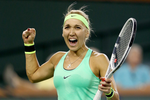 Delight: Elena Vesnina celebrates after reaching her first ever Premier Mandatory final | Photo: Matthew Stockman/Getty Images North America