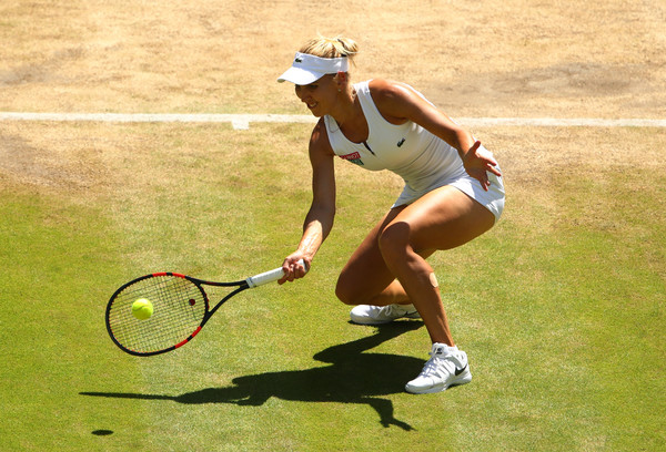 Elena Vesnina hits a volley in her Wimbledon semifinal match against Serena Williams last year | Photo: Clive Brunskill/Getty Images Europe