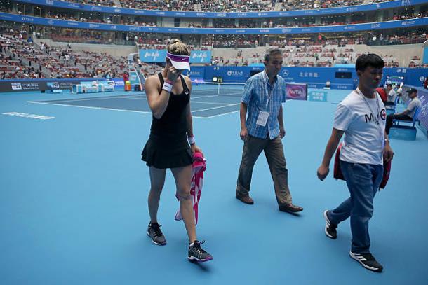 Eugenie Bouchard was forced to retire from the China Open due to dizziness, a side-effect of her fall (Getty/Emmanuel Wong)