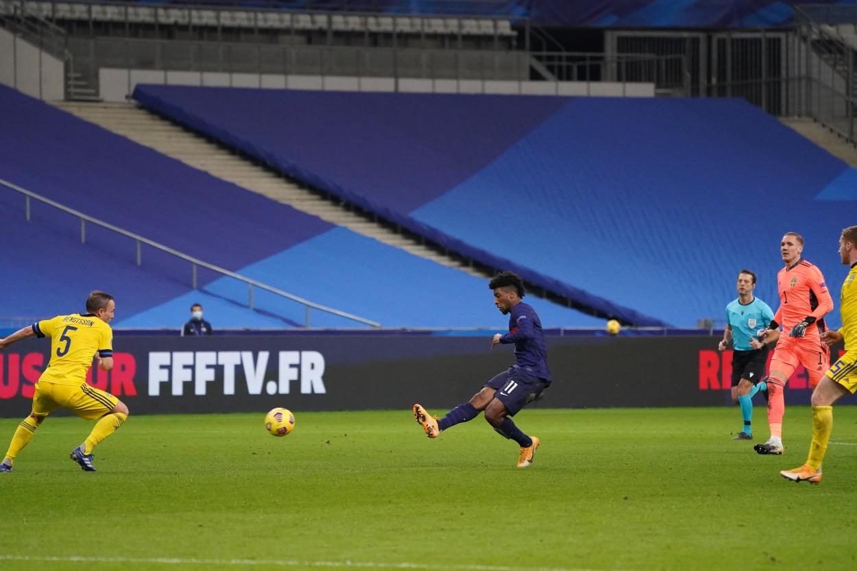 Goleiro Olsen tentou se aventurar no ataque e Coman aproveitou (Foto: Divulgação/Equipe de France)