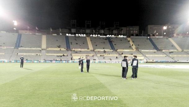 Jugadores del Dépor en el estadio de Gran Canaria. Foto: RC Deportivo