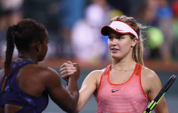 Eugenie Bouchard and Sloane Stephens shake hands after their second round clash. | Photo: Julian Finney/Getty Images North America