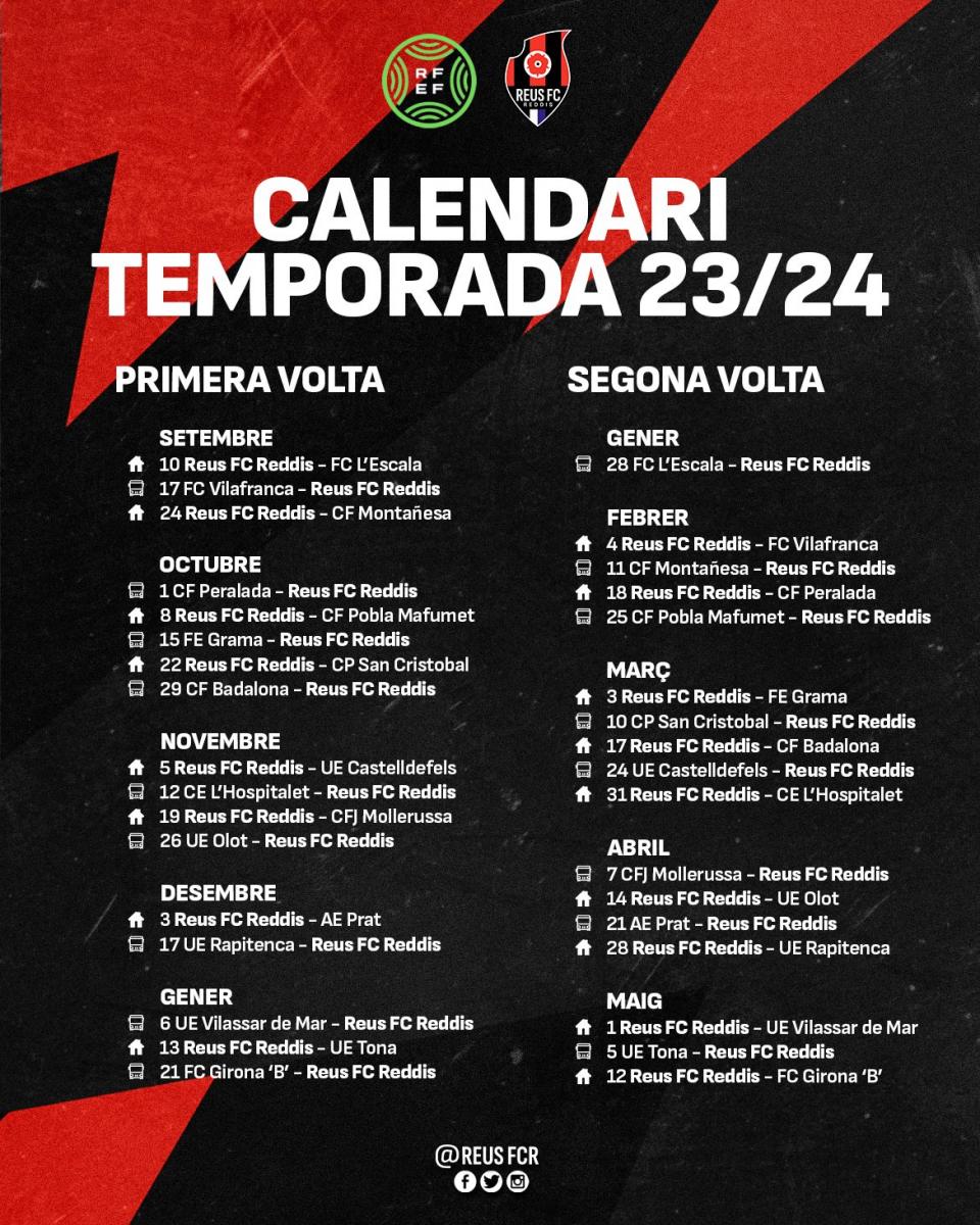 Calendario Reus Tercera RFEF | Foto: Twitter Reus FC Reddis