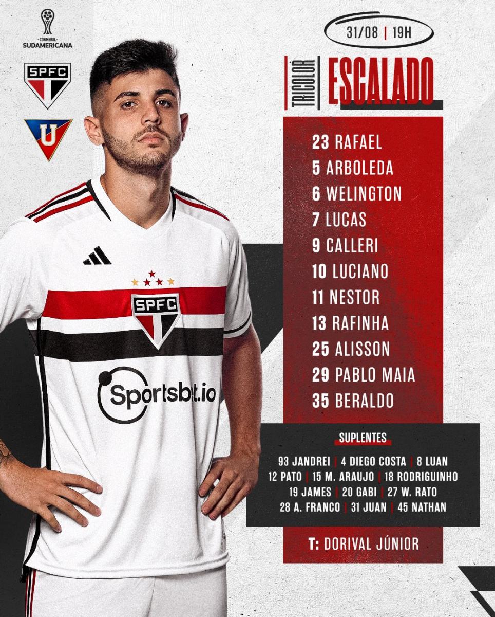 Onde assistir São Paulo x LDU de Quito hoje, quinta-feira, 31, na