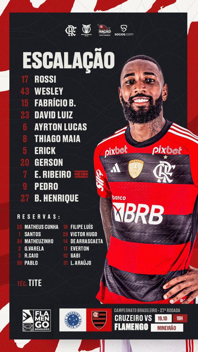 Matheus Cunha, Wesley, Fabrício Bruno, Léo Pereira, Ayrton Lucas, Erick  Pulgar, Vitor Hugo, Gerson, Gabigol, Bruno Henrique, Pedro, Everton  Ribeiro, Everton Cebolinha e Thiago Maia: as notas dos jogadores do Flamengo  no