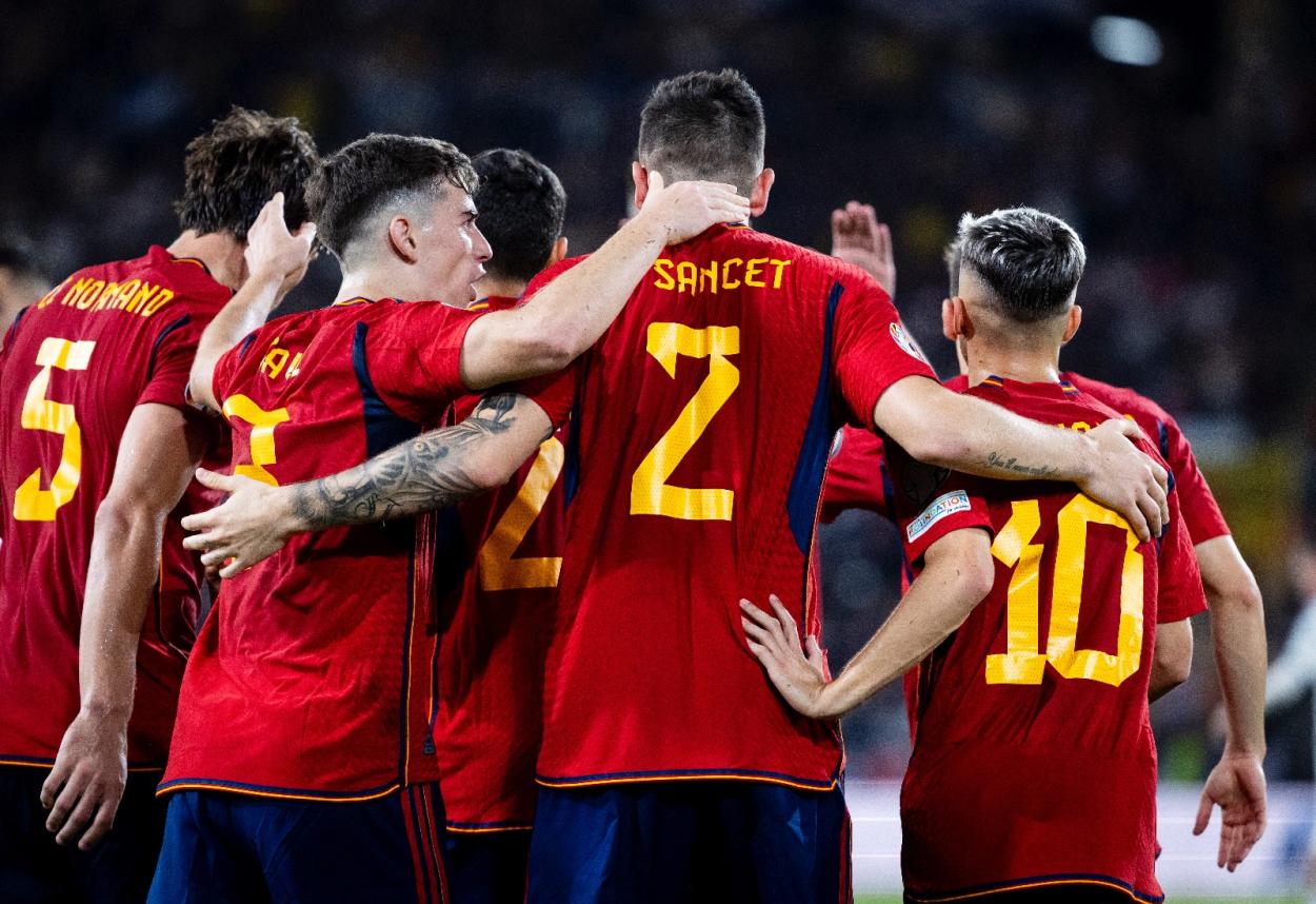 La selección celebrando el segundo gol frente a Escocia | Foto: Selección española