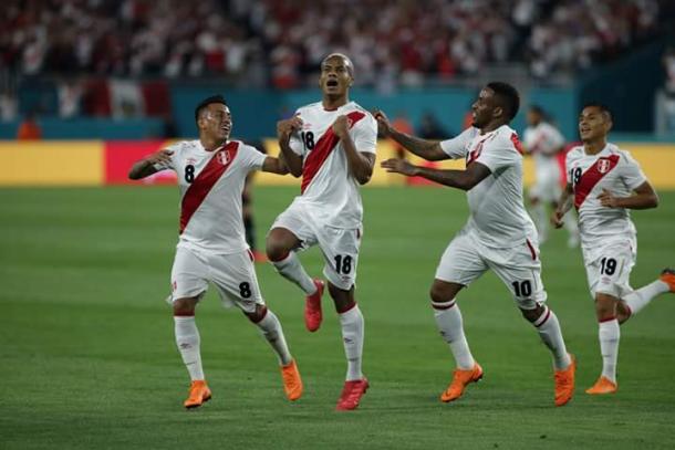 André Carrillo celebrando el primer gol ante Croacia en Miami | Foto: FPF