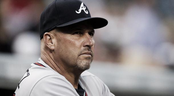 Fred Gonzalez looks on from the Atlanta braves bench. (David Zalubowski/AP)