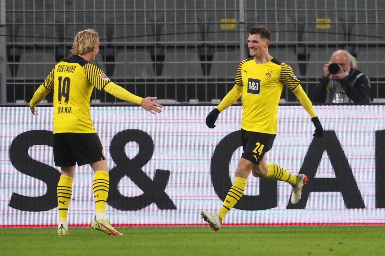 Brandt y Meunier en la celebración de uno de sus tantos / Fuente: BVB
