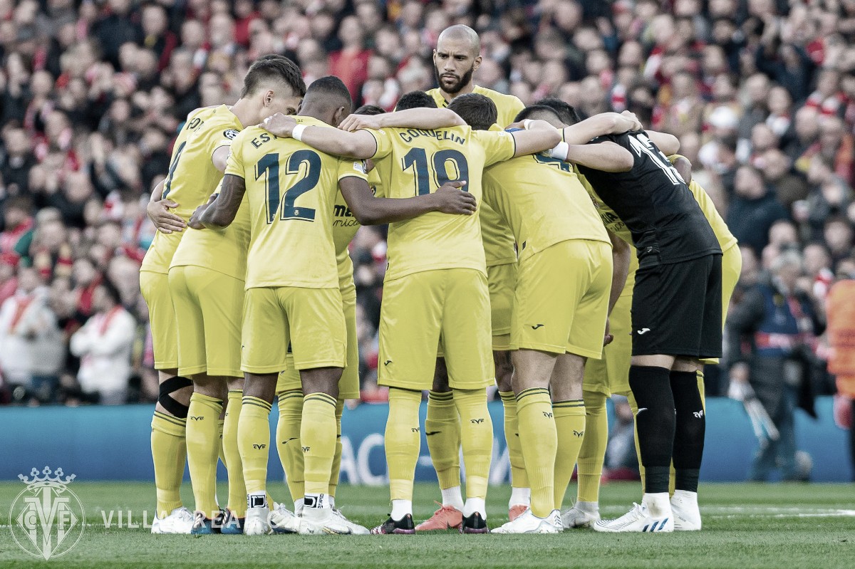 Los jugadores del Villarreal concentrados en el partido de ida. | Fuente: @VillarrealCF