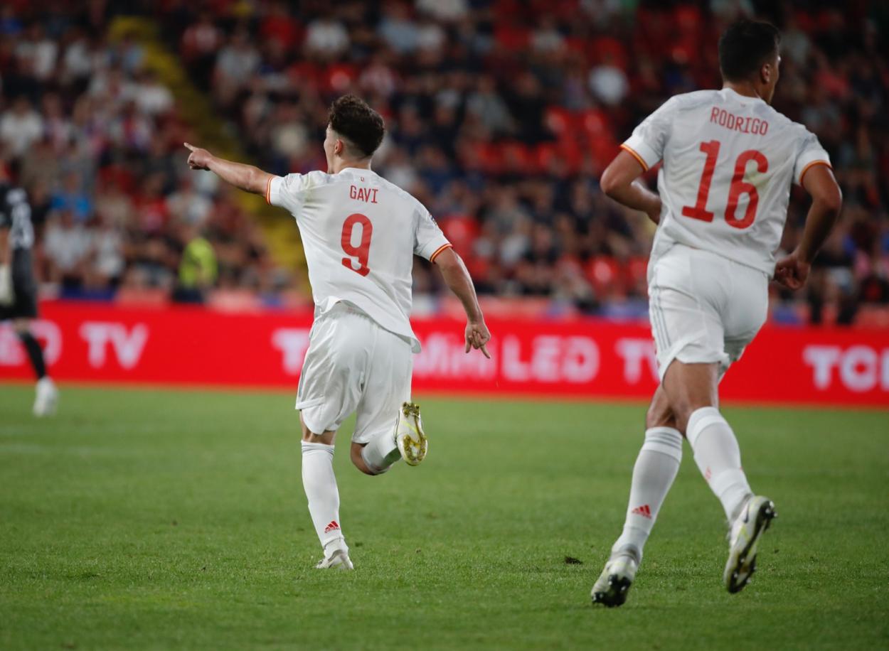 Pablo Gavi celebrando el gol marcado frente a la República Checa. Foto:  Twitter Oficial Selección Española de Fútbol.