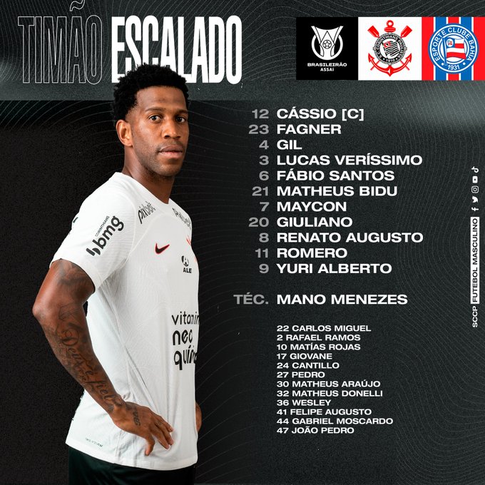 Assistir Corinthians x Bahia hoje AO VIVO pela 31ª rodada da Série A