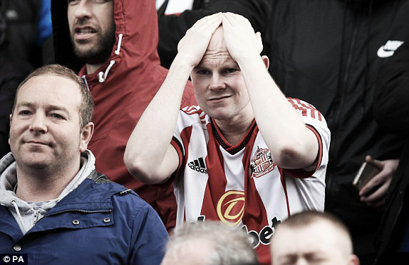 Above; Sunderland AFC fan left frsutrated after their 1-0 defeat to Stoke City | Photo: PA