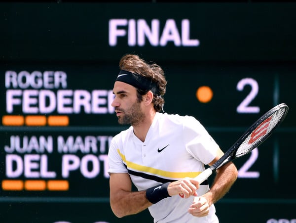 Roger Federer watches a forehand during the final. That shot let him down in the key moments. Photo: Harry How/Getty Images