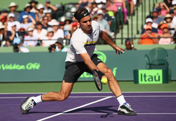 Roger Federer strikes a volley during his upset loss in Miami. It is his earliest loss at a Masters 1000 event since 2010. Photo: Clive Brunskill/Getty Images