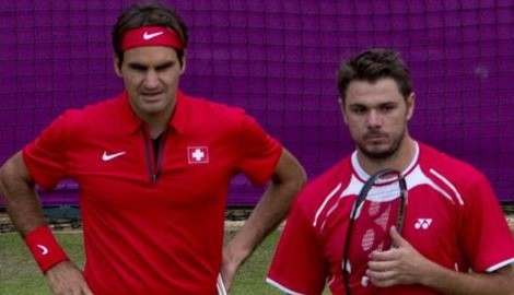 Federer (left) and Wawrinka during their failed 2012 Olympic campaign. Photo: Getty Images