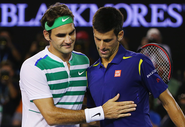 Djokovic and Federer after their most recent meeting (Photo: Getty Images/Michael Dodge)