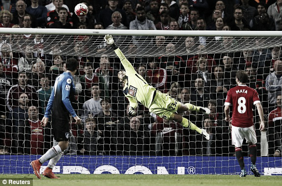 Above: Adam Federici tips over Antonio Valencia's effort in Manchester United's 3-1 win over AFC Bournemouth | Photo; Reuters 