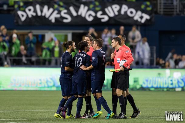 Benny Feilhaber berating the referee, Ismail Elfath, at the conclusion of the game | Source: Brandon Farris - VAVEL USA