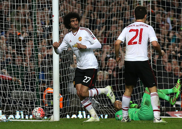 Marouane Fellaini celebrates scoring on his return to the starting XI | Photo: Ian Walton/Getty Images Sport