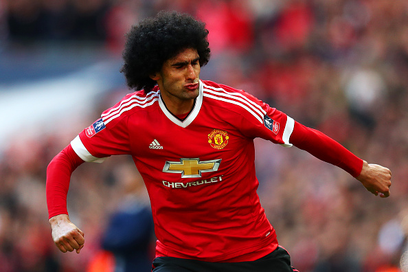 arouane Fellaini of Manchester United celebrates scoring the opening goal during The Emirates FA Cup semi final match between Everton and Manchester United at Wembley Stadium on April 23, 2016 in London, England. (Photo by Julian Finney/Getty Images)