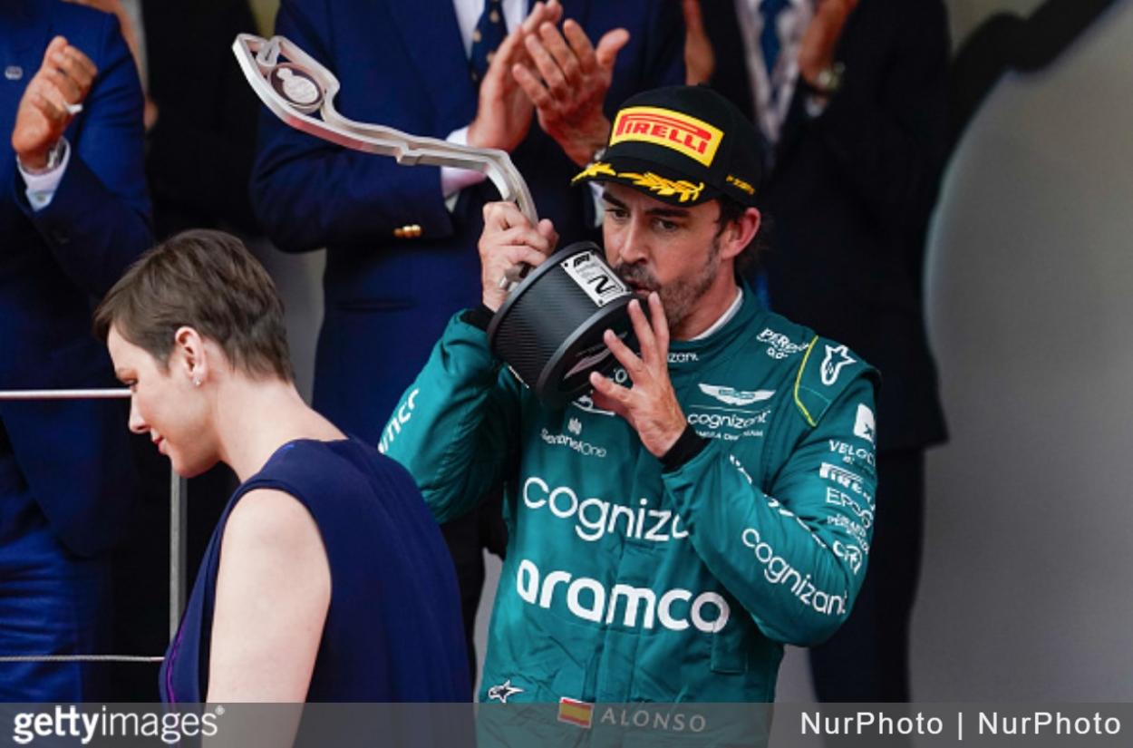 <strong><a  data-cke-saved-href='https://www.vavel.com/en/motorsports/2023/03/22/formula-1/1141506-what-went-on-at-the-saudi-arabian-grand-prix.html' href='https://www.vavel.com/en/motorsports/2023/03/22/formula-1/1141506-what-went-on-at-the-saudi-arabian-grand-prix.html'>Fernando Alonso</a></strong> celebrates second place at the Monaco <strong><a  data-cke-saved-href='https://www.vavel.com/en/motorsports/2023/04/30/formula-1/1145495-sergio-perez-i-want-to-win-the-championship-just-as-much-as-max.html' href='https://www.vavel.com/en/motorsports/2023/04/30/formula-1/1145495-sergio-perez-i-want-to-win-the-championship-just-as-much-as-max.html'>Grand Prix</a></strong> -  (Photo by Alessio Morgese/NurPhoto via Getty Images)