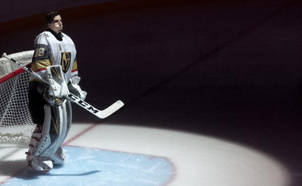 Marc-Andre Fleury tries to contain his emotions in his homecoming to Pittsburgh. (Photo: Steph A. Chambers)