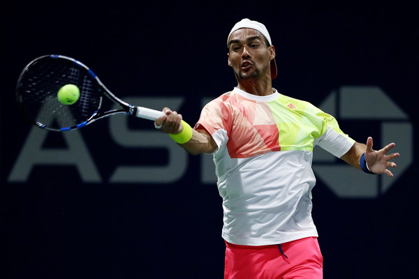 Fabio Fognini hits a forehand back at the US Open. Photo: Elsa/Getty Images