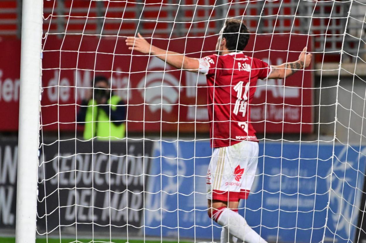 Imagen de Pedro León celebrando su décimo gol de la temporada / Fuente: Real Murcia