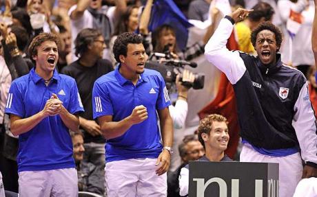 France's Davis Cup Team Celebrate Reaching the 2014 Final. Photo: EPA