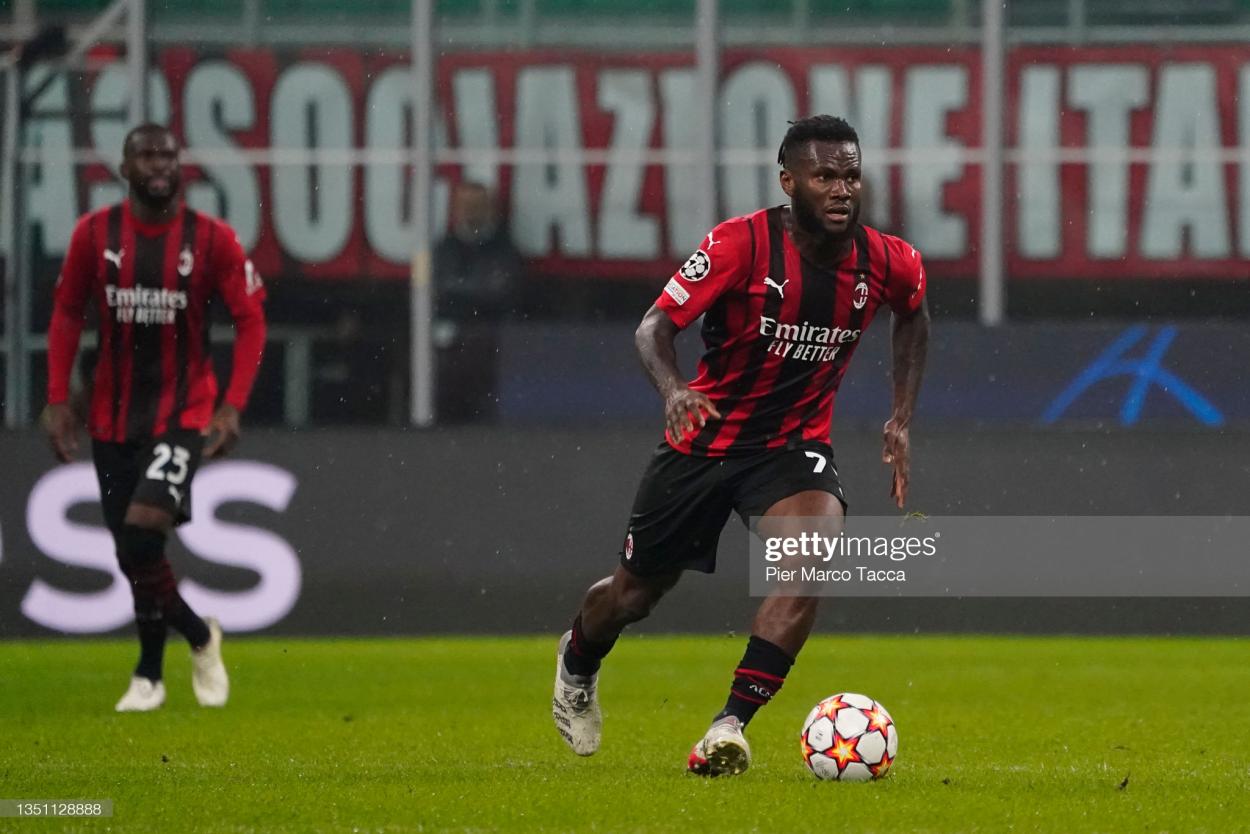 MILAN, ITALY - NOVEMBER 03: Franck Kessie of AC Milan looks on during the UEFA Champions League group B match between AC Milan and FC Porto at Giuseppe Meazza Stadium on November 03, 2021 in Milan, Italy. (Photo by Pier Marco Tacca/AC Milan via Getty Images)