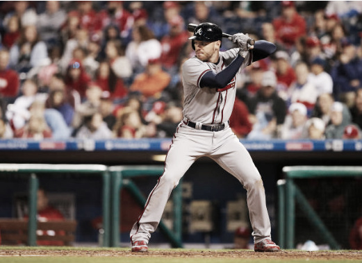 First baseman Freddie Freeman is tied for first in the National League for home runs this season (13). (Photo courtesy of Rich Schultz via Getty Images)