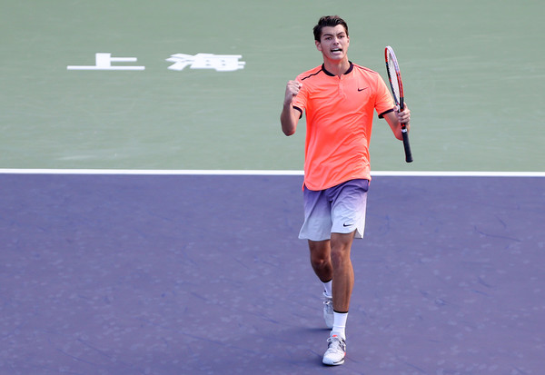 Taylor Fritz celebrates winning a point during his first round win. Photo: Zhong Zhi/Getty Images