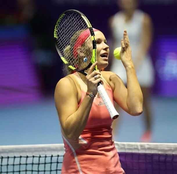 Caroline Wozniacki showing her frustrating during her second round loss (Photo:Getty Images)