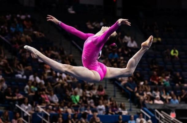 Irina Alexeeva performs on the balance beam at the 2016 Secret US Classic in Hartford/USA Gymnastics