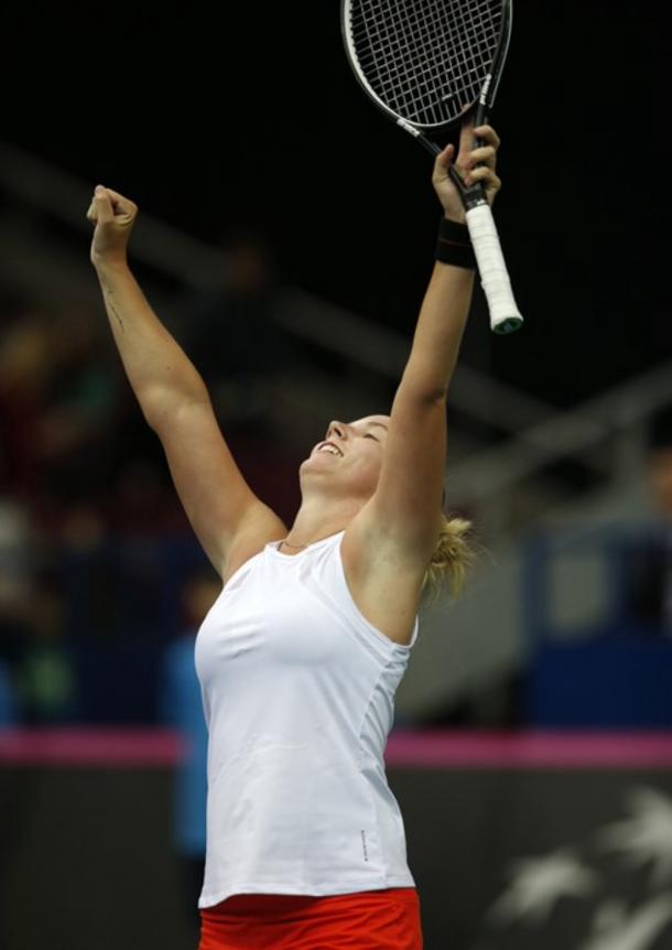 Hogenkamp celebrates her big win over Kuznetsova (Photo: Getty Images)