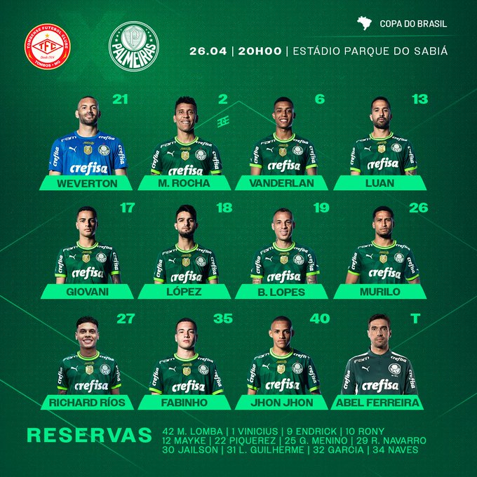 Palmeiras x Tombense-MG: informações, estatísticas e curiosidades