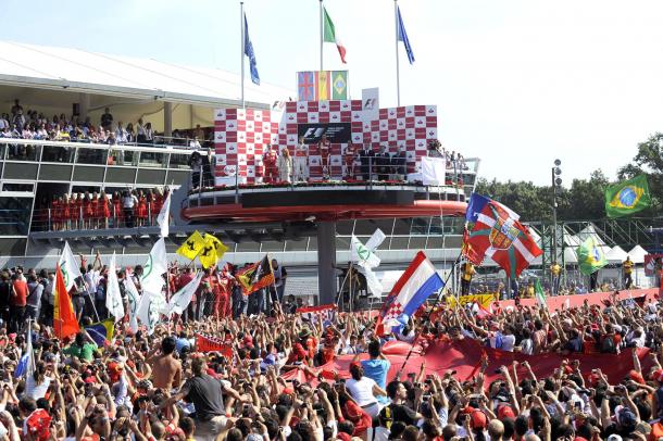 La celebración de los Tifosi en el podio. Fuente: Fórmula 1