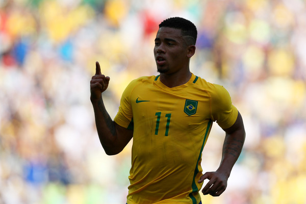 Jesus scored twice in a nine minute span to give Brazil a 3-0 halftime lead/Buda Mendes/Getty Images