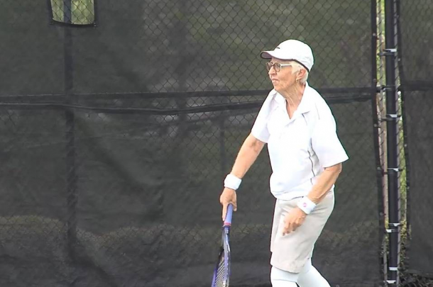 Gail Falkenberg during her second round match with Taylor Townsend, a match she would go on to lose in 36 minutes, winning just 12 points in the process. | Photo: John Rockett/WBMA-TV