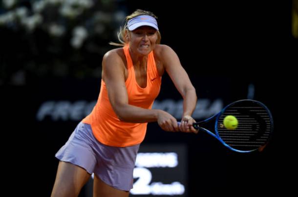 Maria Sharapova in action in her match against Mirjana Lucic-Baroni, from which she retired (Getty/Paul Copley)