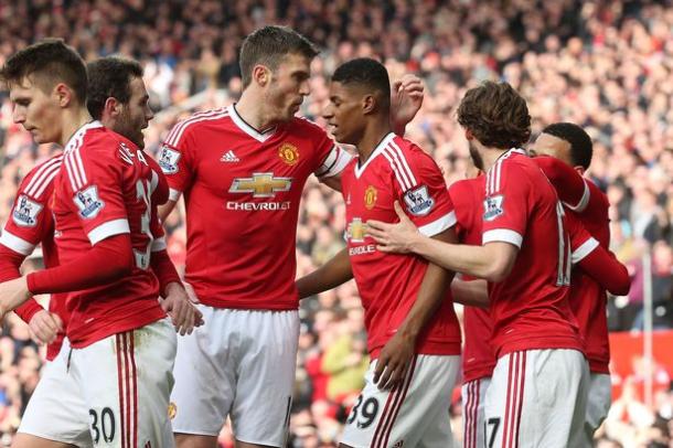 Rashford celebrating his goals against Arsenal with his teammates | Photo: Getty Images