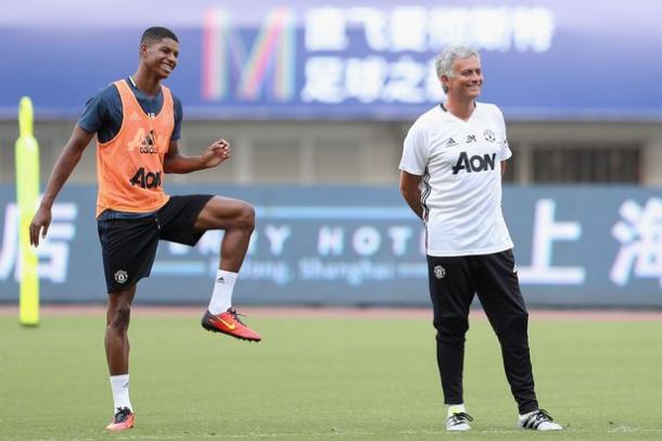 Above: Marcus Rashford in training in Manchester United's pre-season tour of China | Photo: Getty Images 