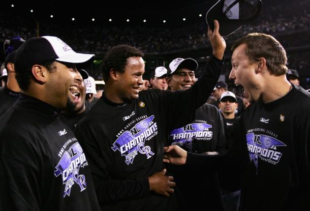 The Rockies celebrate winning the 2007 National League pennant over the Diamondbacks/Photo: Harry How/Getty Images