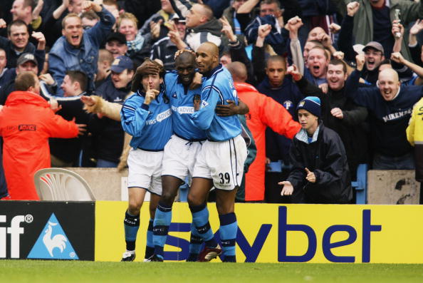 Goater celebrating his 100th Manchester City goal - GettyImages Sport | Gary Prior 