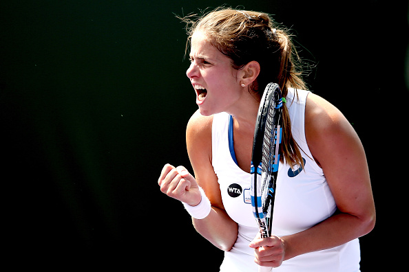 Julia Goerges celebrates during her victory on Monday. Photo: Matthew Stockman/Getty Images